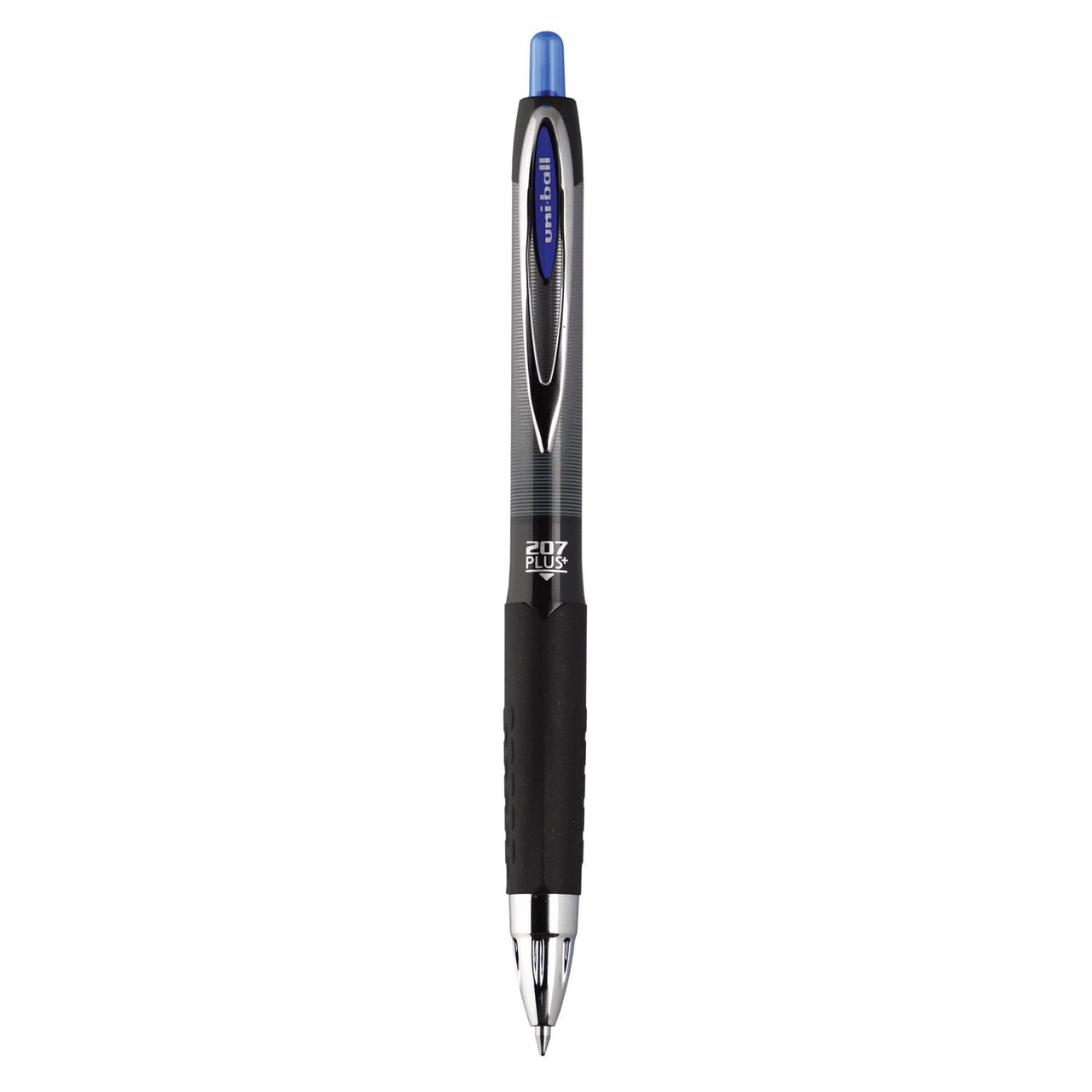 Uni-Ball 207 Plus+ Gel Pen, Retractable, Medium 0.7 mm, Blue Ink, Black Barrel, Dozen